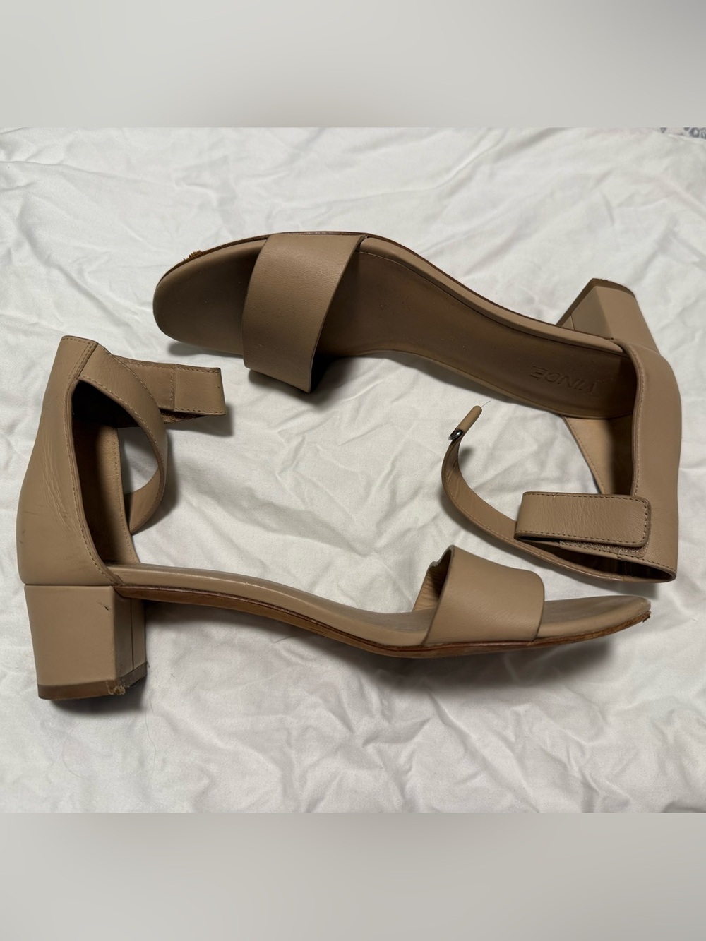 Vince Neutral Taupe Block Heel Ankle-Strap Sandals